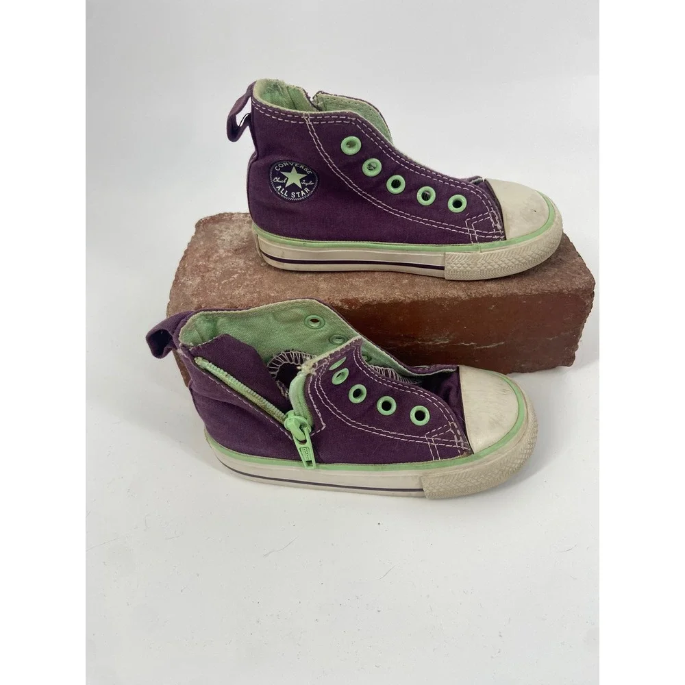Kids Converse All Star High Top Sneakers Purple Green Zip Closure Toddler Size 6